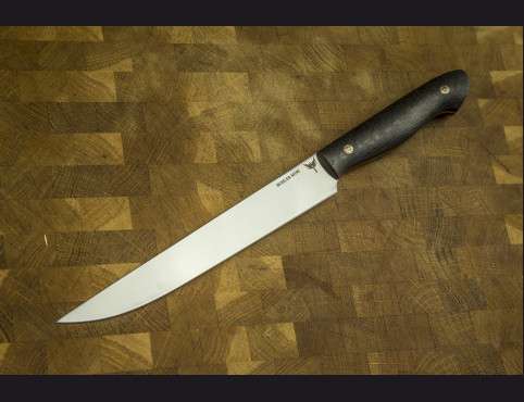 Нож Филейный большой цельнометаллический (М390, карбон, мозаичные пины)