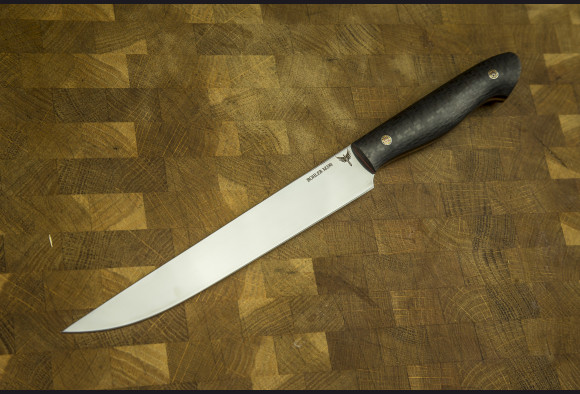 Нож Филейный большой цельнометаллический <span>(М390, карбон, мозаичные пины)</span>