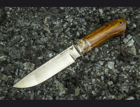 Нож Фрегат (сталь S390, вставка стабилизированный зуб мамонта, айронвуд, мозаичный пин под темляк)