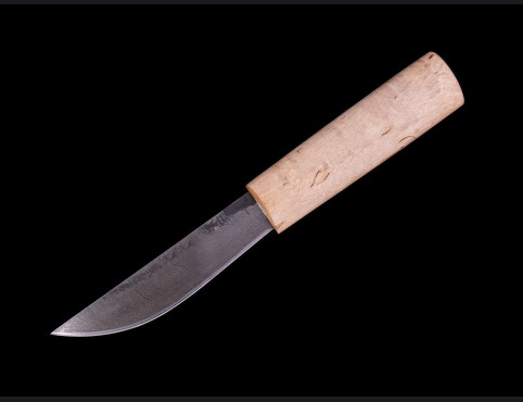 Нож Якутский средний (Дамаск, карельская береза, кованный дол)