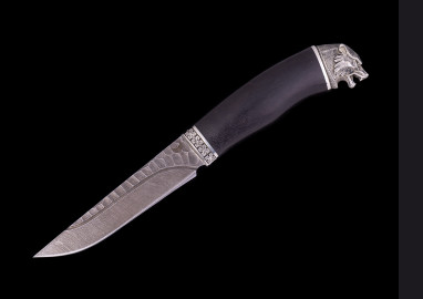 Нож Гепард <span class='product-card--title--span'>(Дамаск 1200 слоев, мореный граб, литье мельхиор, долы камень)</span>