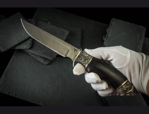 Нож Овод (Дамаск 1200 слоев, мореный граб, литье мельхиор)