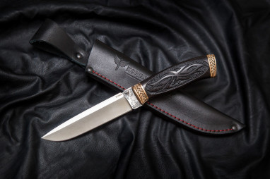Нож Клык (х12мф, мореный граб, литьё бронза, ручная резьба по дереву)