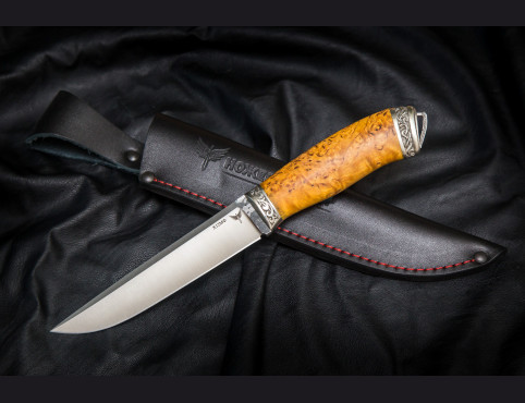 Нож Шерхан (х12мф ,стабилизированная карельская берёза, литьё мельхиор)