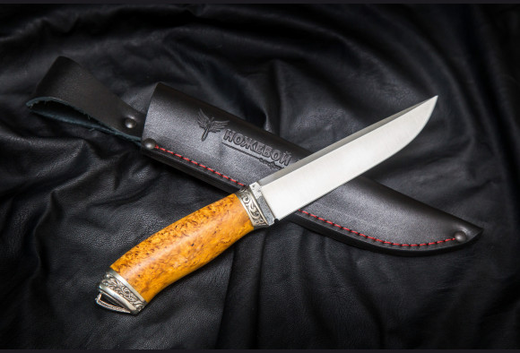 Нож Шерхан <span>(х12мф ,стабилизированная карельская берёза, литьё мельхиор)</span>