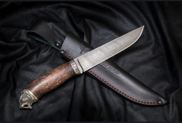 Нож Шаман <span>( дамаск 1200 слоев, стабилизированная карельская береза,литье мельхиор)</span>