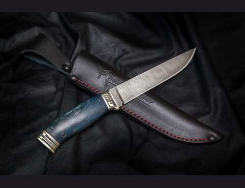 Нож Егерь2 (дамаск 1200слоев,стабилизированная карельская береза, литье мельхиор)