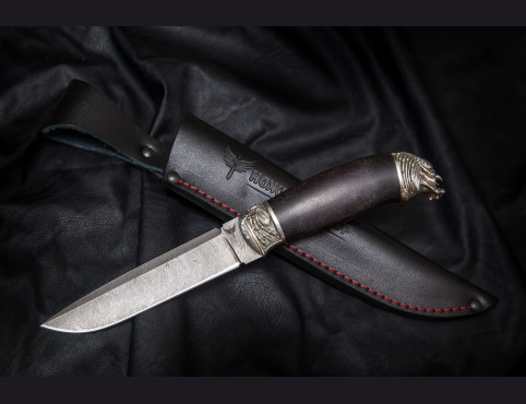 Нож Клык (дамаск 1200 слоев , мореный граб, литье мельхиор)