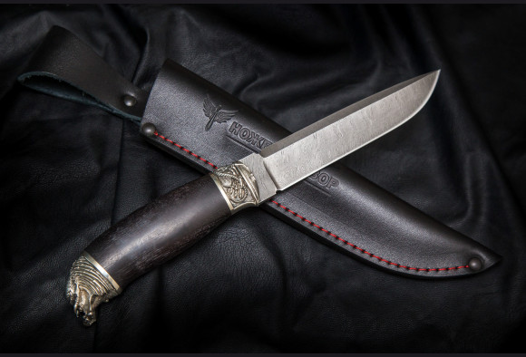 Нож Клык <span>(дамаск 1200 слоев , мореный граб, литье мельхиор)</span>