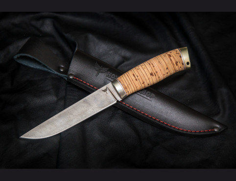 Нож Егерь 2 (дамаск 1200 слоев, береста ,мельхиор)