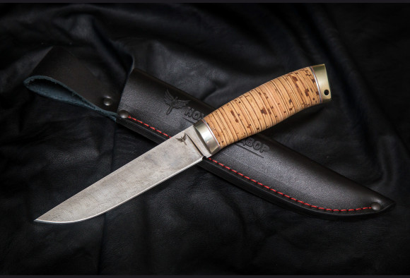 Нож Егерь 2 <span>(дамаск 1200 слоев, береста ,мельхиор)</span>