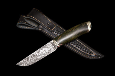 Нож Хозяин леса(х12мф,гравировка премиум,стабилизированная карельская береза )