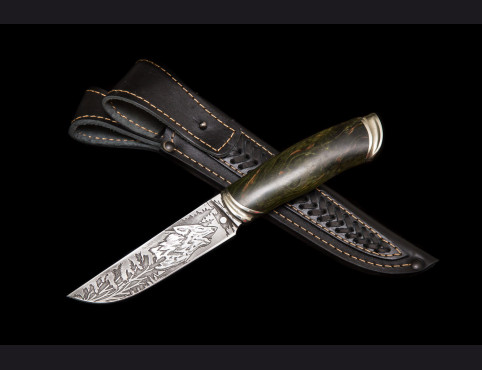 Нож Хозяин леса(х12мф,гравировка премиум,стабилизированная карельская береза )