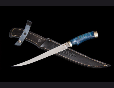 Нож Филейный Белуга  (N-690, стабилизированная карельская береза, мельхиор)