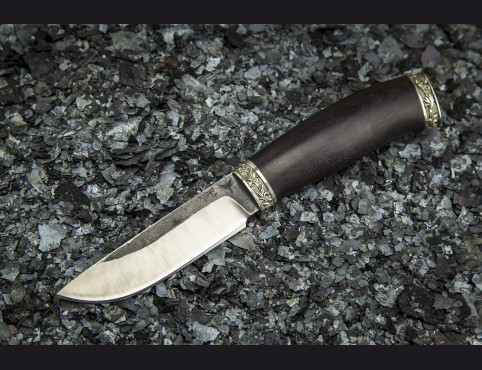 Нож Ягуар (х12мф, мореный граб, литье мельхиор)