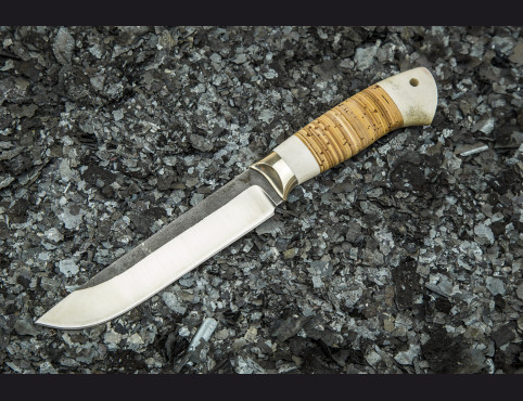 Нож Охотник (х12мф, береста, рог лося)