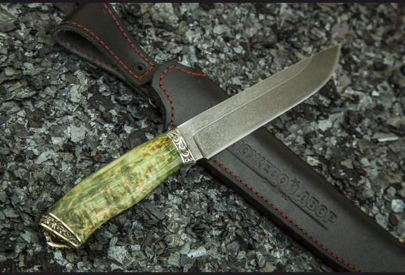 Нож Охотник <span>(ХВ5-АЛМАЗКА,стабилизированная карельская береза,литье мельхиор)</span>
