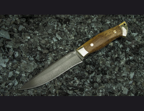 Нож Хищник цельнометаллический (булат, стабилизированная карельская береза, латунь)