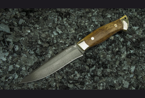 Нож Хищник цельнометаллический <span>(булат, стабилизированная карельская береза, латунь)</span>