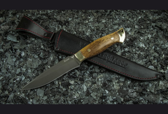 Нож Хищник цельнометаллический <span>(булат, стабилизированная карельская береза, латунь)</span>