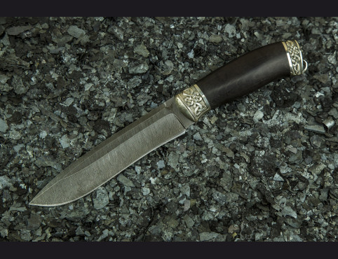 Нож Хищник 2 (дамаск 1200 слоев, мореный граб, литье мельхиор) 