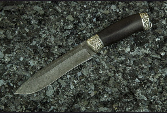 Нож Хищник 2 <span>(дамаск 1200 слоев, мореный граб, литье мельхиор)</span> 