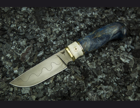 Нож Грибник 2 (трехслойный ламинат, стабилизированная карельская береза, рог лося, мозаичный пин)