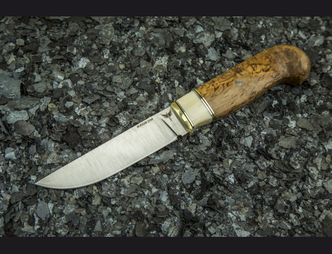 Нож Пума (S390, стабилизированная карельская береза, кость моржа, мозаичный пин)