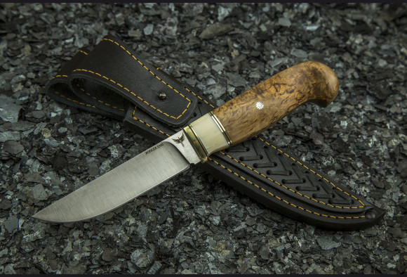Нож Пума <span>(S390, стабилизированная карельская береза, кость моржа, мозаичный пин)</span>
