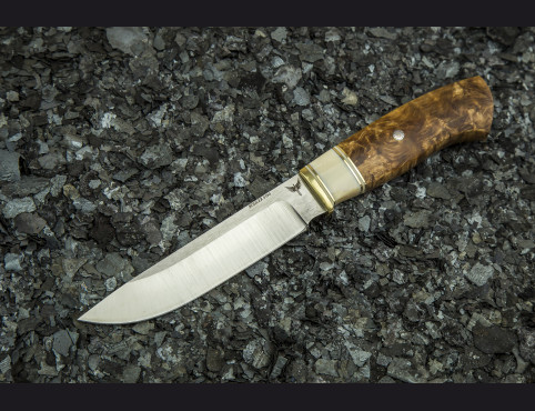 Нож Фрегат (S390, стабилизированная карельская береза, кость моржа, мозаичный пин)