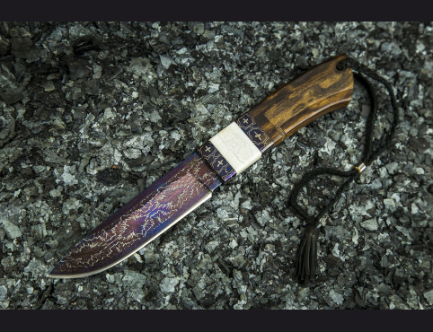 Нож Лань (мозаичный дамаск с никелем тонированный, больстер мозайка , кость моржа, дерево айронвуд)