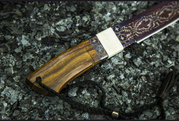 Нож Лань <span>(мозаичный дамаск с никелем тонированный, больстер мозайка , кость моржа, дерево айронвуд)</span>