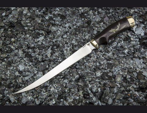 Нож филейный Белуга (х12мф, мореный граб, мельхиор) инкрустация