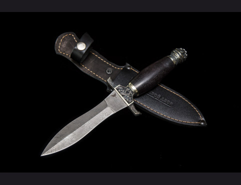 Нож Диверсант (дамаск 1200 слоев, мореный граб, литье мельхиор)