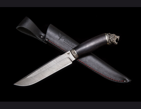 Нож Скорпион (дамаск 1200 слоев, мореный граб, литье мельхиор)