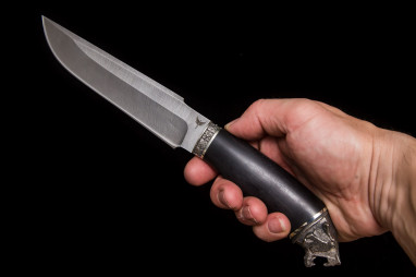 Нож Скорпион (дамаск 1200 слоев, мореный граб, литье мельхиор)