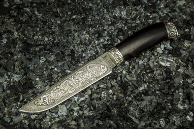 Нож Скорпион <span class='product-card--title--span'>(дамаск 1200 слоев, мореный граб, литье мельхиор, художественное оформление клинка)</span>