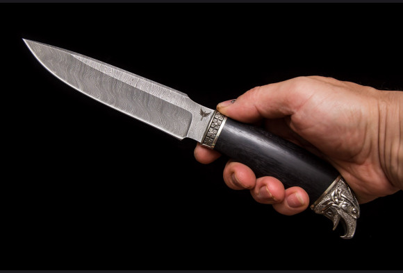 Нож Хищник <span>(дамаск, мореный граб, литье мельхиор)</span>