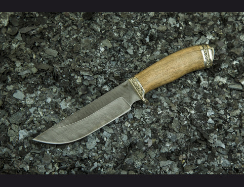 Нож Нерпа (дамаск 1200 слоев, корень ореха, литье мельхиор)