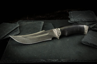 Нож Соломон (дамаск 1200 слоев, мореный граб, литье мельхиор, долы камень)