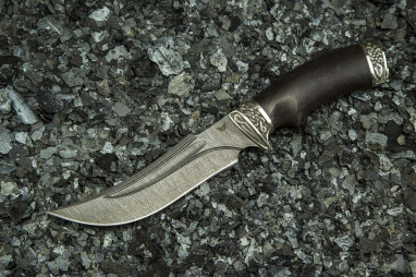 Нож Соломон (дамаск 1200 слоев, мореный граб, литье мельхиор, долы камень)