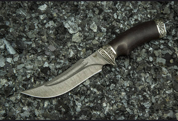 Нож Соломон <span>(дамаск 1200 слоев, мореный граб, литье мельхиор, долы камень)</span>