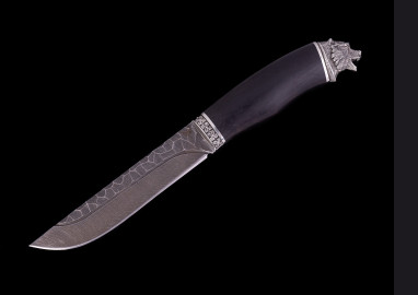 Нож Рейнджер <span class='product-card--title--span'>(Дамаск 1200 слоев, мореный граб, литье мельхиор)</span> долы камень