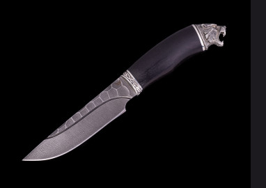 Нож Гюрза <span class='product-card--title--span'>(Дамаск 1200 слоев, мореный граб, литье мельхиор)</span> долы камень