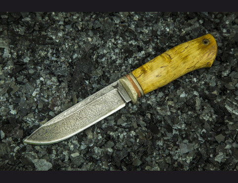 Нож Лань (Мозаичный дамаск, стабилизированная карельская береза, мозаичный пин под темляк)