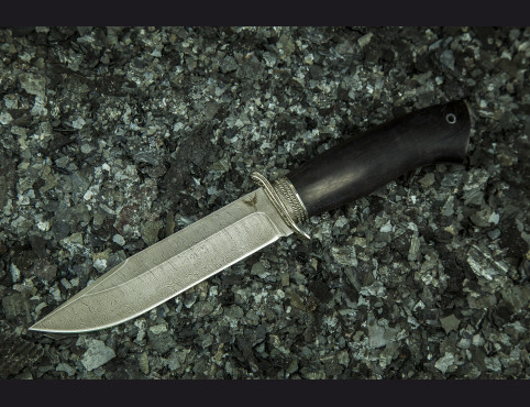 Нож Сапер (Дамаск 1200 слоев, мореный граб, литье мельхиор перед)